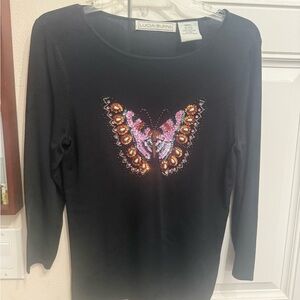 VINTAGE Lucia Burns long-sleeve sequin butterfly DESIGN SIZE SMALL .